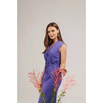 Dámské šaty S410 Šaty áčkového střihu s vázáním a výstřihem do V - fialové EU S