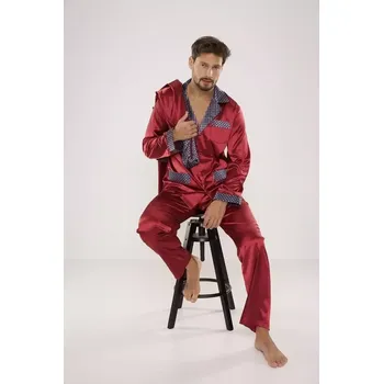 Pánské pyžamo Pánské saténové pyžamo De Lafense 939 tmavě modrá 3xl