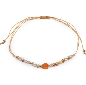 Náramek Náramek shamballa srdce a broušené korálky s AB efektem, malé, 3 lososová tmavá