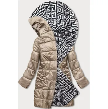 Dámská bunda Béžovo-bílá přeložená obálková dámská bunda s kapucí (B8040-12026) odstíny béžové 50