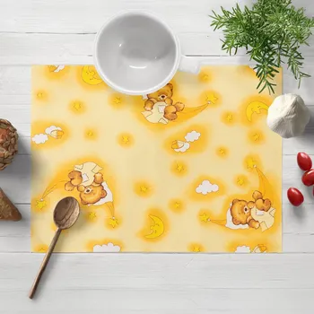 prostírání Dětské bavlněné prostírání na stůl Sandra SA-727 Spící medvídci na žlutooranžovém 30x40 cm