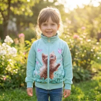 Dívčí mikina Dívčí mikina Kugo SM3630 zelená s kočičkou