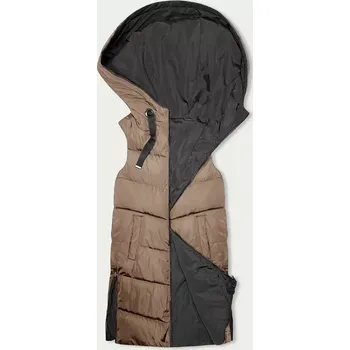 Dámská vesta Béžovo-grafitová dlouhá dámská oboustranná vesta (B8248-12) odstíny béžové 46