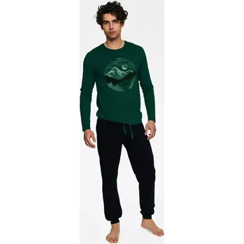 Pánská móda Pyžamo Birch 40024-77X Tmavě zelená-černá - Henderson XXL