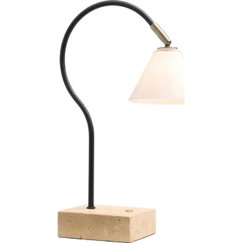 Lampička Halo Design Černá nabíjecí stolní LED lampa Question 31 cm s travertinovou podstavou