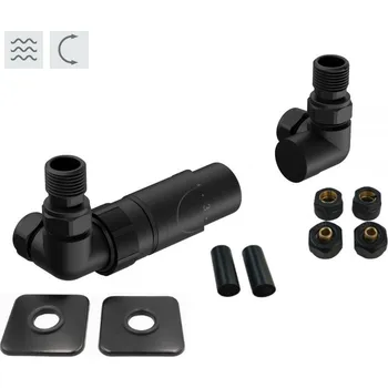 Hlavice pro radiátor Hopa PRIME-SADA, universální rohový ventil s mosaznou rozetou, Černá