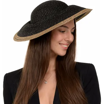 Klobouk Fiebig - Headwear since 1903 Černý dámský letní klobouk Seeberger se světlým lemem Velikost: Unisize (S-XL)