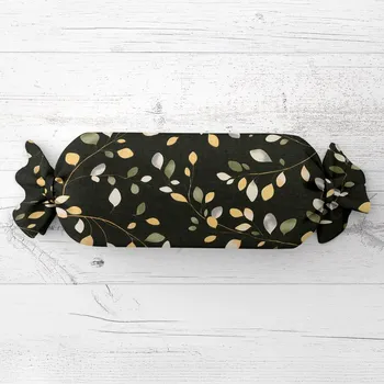 Dekorativní polštářek Polštář válec bonbon Sandra SA-722 Větvičky s lístky na tmavě zeleném 15x40 cm