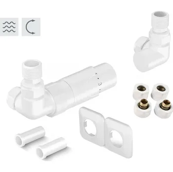 Hlavice pro radiátor Hopa PRIME-SADA, universální rohový ventil s plastovou rozetou, Bílá