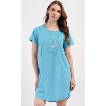 Dámské šaty Dámské domácí šaty s krátkým rukávem Book petrolejová 3XL