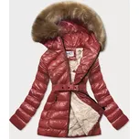 Lesklá zimní bunda ve vínové bordó barvě s mechovitou kožešinovou podšívkou (w674) odstíny červené XXL (44)