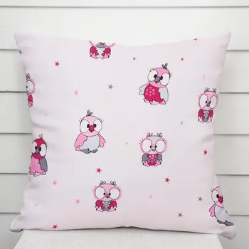 Povlak na polštářek Dětský bavlněný povlak na polštář Sandra SA-726 Růžové sovičky na bledě růžovém 40 x 60 cm