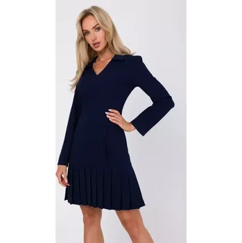 Dámské šaty M752 Šaty se skládaným spodním lemem - tmavě modré EU S