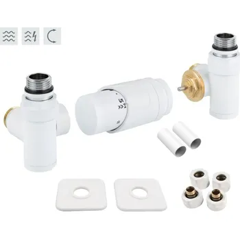 Hlavice pro radiátor Hopa INTEGRATO-SADA, universální rohový ventil s mosaznou rozetou, Bílá