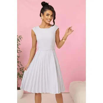 Dámské šaty 311-20 LILA Plisované šaty s krátkými rukávy a páskem - ŠEDÉ XXL