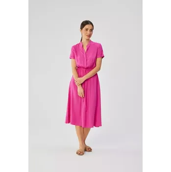 Dámské šaty S366 Viskózové šaty se šňůrkou v pase - lila EU L