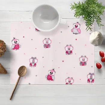 prostírání Dětské bavlněné prostírání na stůl Sandra SA-726 Růžové sovičky na bledě růžovém 30x40 cm