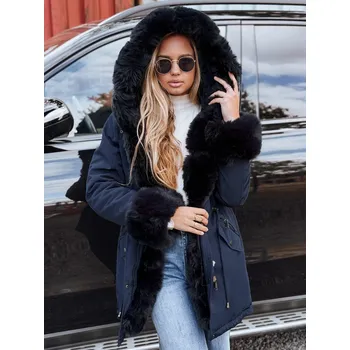 Dámská parka Dámská bunda parka s kožíškem CHARMFUR TY4768 Barva: Tmavě Modrá, Velikost: XL