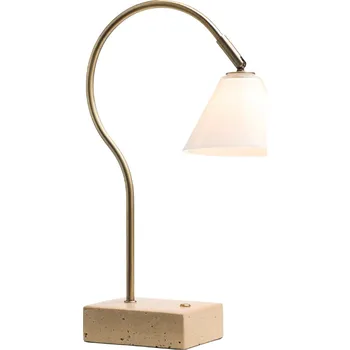 Lampička Halo Design Mosazná nabíjecí stolní LED lampa Question 31 cm s travertinovou podstavou