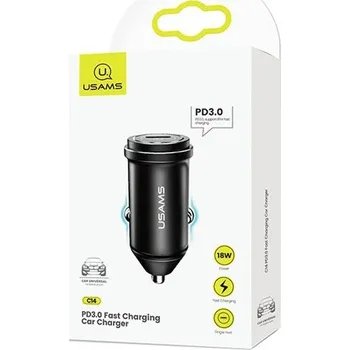 USAMS CC095 Fast 18W PD 3.0 USB-C Autonabíječka, černá