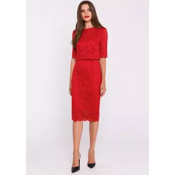 Dámské šaty S379 Krajkové šaty s dvouvrstvým vrškem - červené EU M