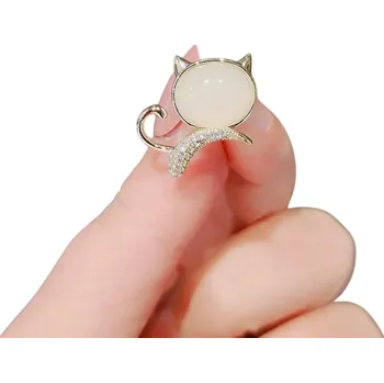 Brož Módní brož Kovová kočka s kamínky Zinková slitina Elegantní brož ve tvaru kočky Stylový doplněk do saka kabátu i šatů 2