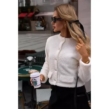 Dámské sako M807 Oříznuté medvídkové sako - ecru barva EU L