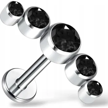 Náušnice PIERCING stříbrný titanový CLUSTER náušnice s černými zirkony do UCHA (LOBE) 1,2/8