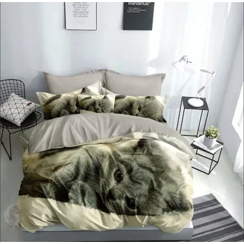 Povlečení POVLEČENÍ 3D BAVLNA KOČKA KOTĚ 160x200cm + 2 POVLAKY NA POLŠTÁŘ 70x80 ŠEDÉ