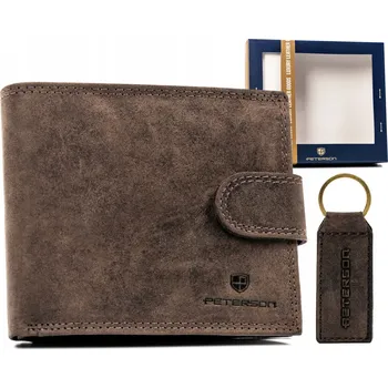 Peněženka Pánská kožená peněženka Peterson hnědá, horizontální, se zapínáním na druk, 8 přihrádek