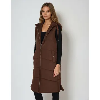 Dámská vesta STEVE MADDEN PROŠÍVANÁ HNĚDÁ VESTA S KAPUCÍ KZN NTR__S