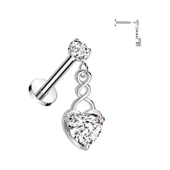 Piercing LB050-ST Labreta - piercing do brady se srdíčkem