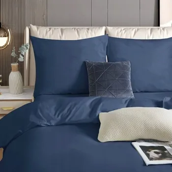 Povlečení POVLEČENÍ BAVLNA SATÉN 220X200 + 2X POVLEČENÍ NA POLŠTÁŘ 70X80 JEDNOBAREVNÉ TMAVĚ MODRÉ