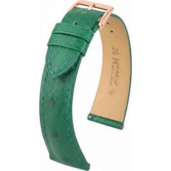 Řemínek na hodinky Kožený řemínek Hirsch Massai Ostrich 04262140-7, zelený, pštrosí kůže, Quick Release - 14 mm