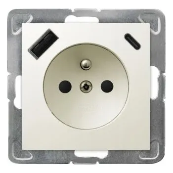 Elektrická zásuvka IMPRESJA Zásuvka s clonkami a USB nabíječkou A+ECRU - GP-1YZPUSBAC/m/27