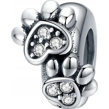 Přívěsek Přívěsek CHARMS STŘÍBRO 925 Psí Kočičí Tlapky Se Zirkony Mazlíček Tlapa Stoper