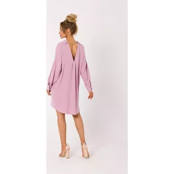 Dámské šaty M740 Košilové šaty s ozdobným límečkem - krepové růžové EU M
