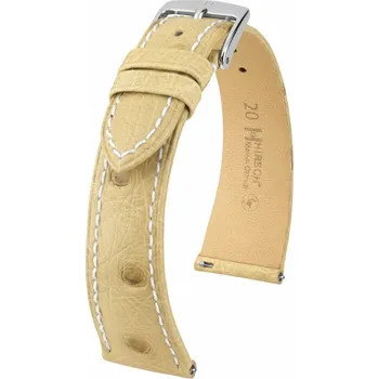 Řemínek na hodinky Kožený řemínek Hirsch Massai Ostrich L 04262091-2, béžový, pštrosí kůže, délka L, Quick Release - 22 mm