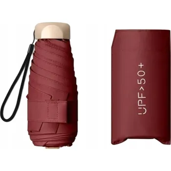 Skládací přenosný deštník s UV ochranou, červený