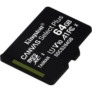 Paměťová karta KINGSTON 64 microSDXC 100MB/s Read, UHS-I Speed Class, U1, V10, A1 (64GB) - bez adaptéru