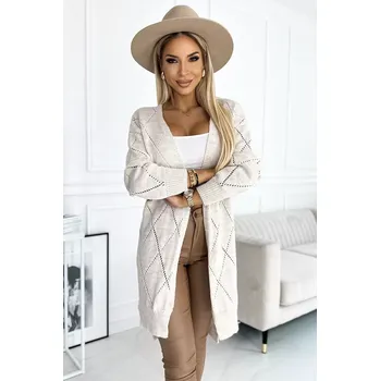 Dámský svetr 486-2 Cardigan - svetr s prodlouženým zadním dílem s ažurovými diamanty - BEACH UNI