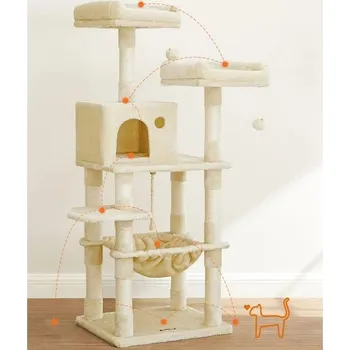 Škrabadlo pro kočky Feandrea béžové sisal 101-160 cm 5 úrovní