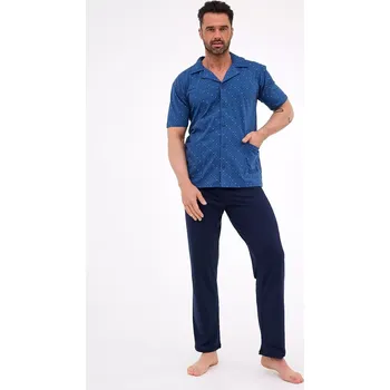 Pánské pyžamo Pyžamo Cornette 318/57 cr/r 3XL-5XL pánské rozepínací džínovina 5XL