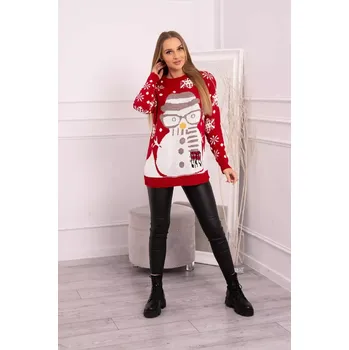 Dámský svetr Vánoční svetr se sněhulákem červený UNI