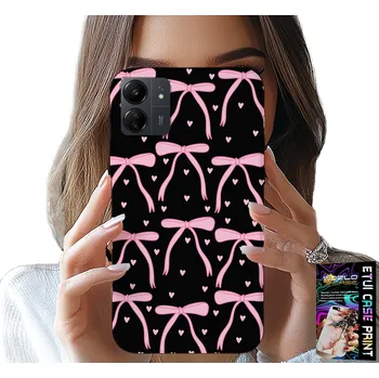 Pouzdro na mobilní telefon POUZDRO pro Xiaomi Redmi 13C 4G - Černo-růžové stuhy mašle stuha