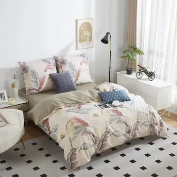 Povlečení POVLEČENÍ 140x200 + POVLEČENÍ NA POLŠTÁŘ 70x80 OBOUSTRANNÉ BAVLNĚNÝ SATÉN LISTY