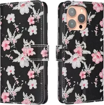 Pouzdro na mobilní telefon Pouzdro Book Binfen Painted Samsung A155, A156 Galaxy A15 4G/5G, Black Flower