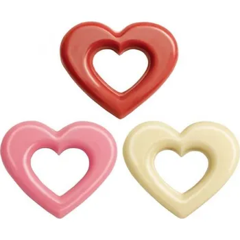 Jedlá dekorace na dort Dortisimo Čokoládová dekorace Srdíčko bílé, růžové a červené (12 ks)