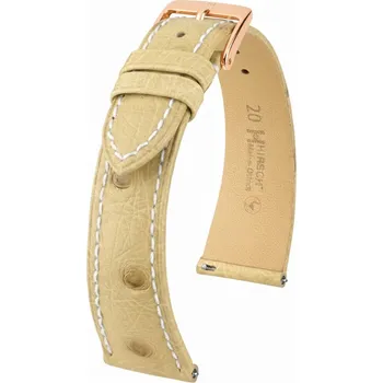 Řemínek na hodinky Kožený řemínek Hirsch Massai Ostrich L 04262091-7, béžový, pštrosí kůže, délka L, Quick Release - 20 mm