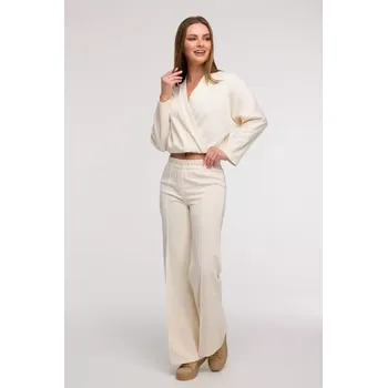Dámské kalhoty B296 Široké kalhoty s předními švy - vanilka EU L